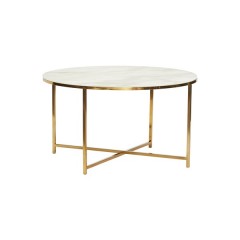 Rundt sofabord i metal/glas, hvid/messing fra Hübsch